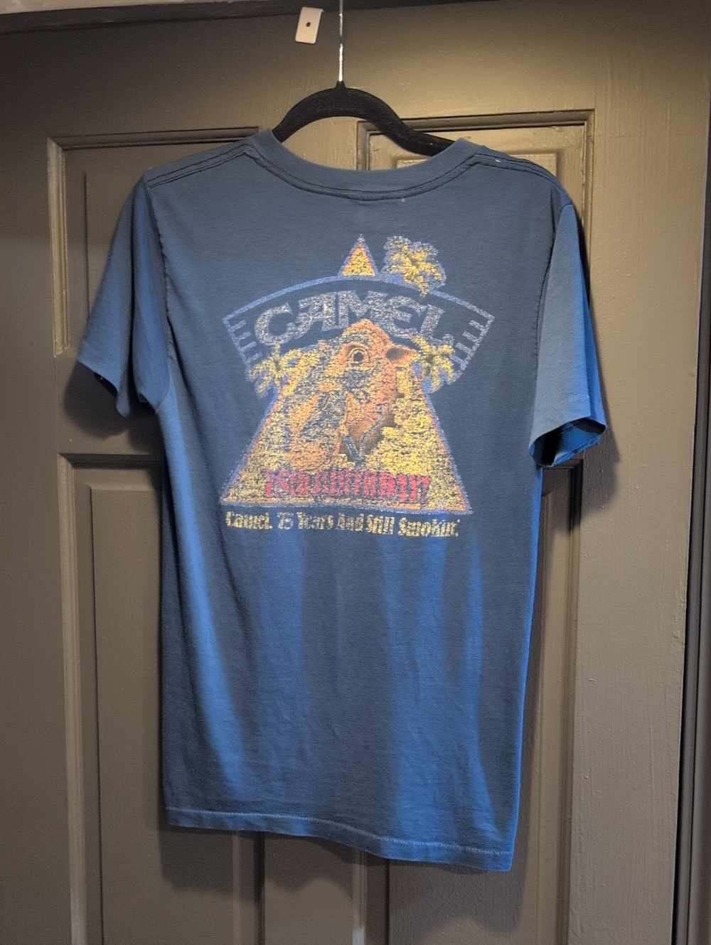 Vintage Blue Graphic Tee with Camel Logo